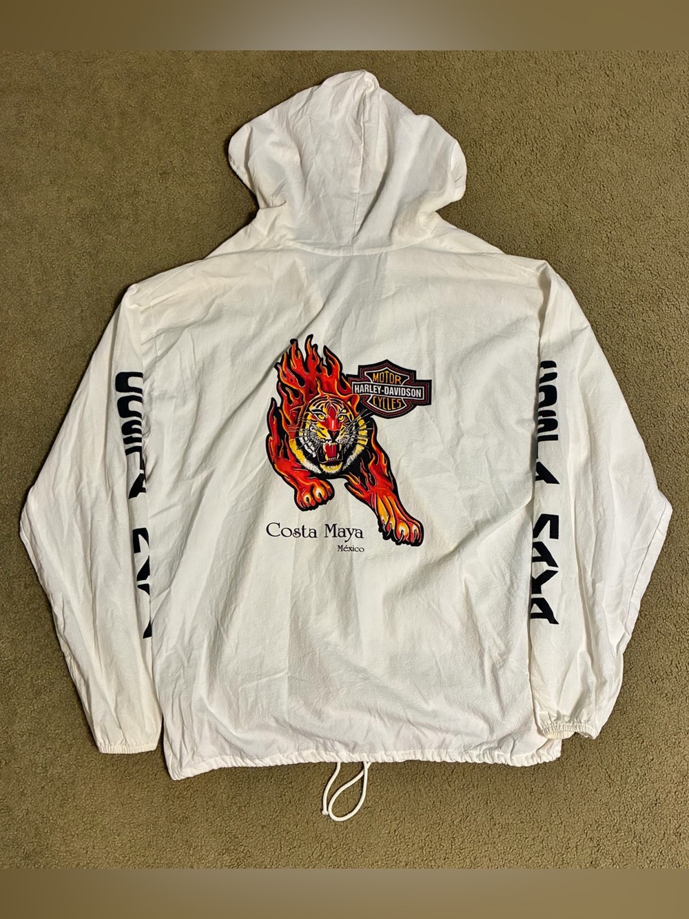 VTG Harley Davidson Costa Maya Mexico Hoodie Curated Tiger Motorcycle Biker XXL